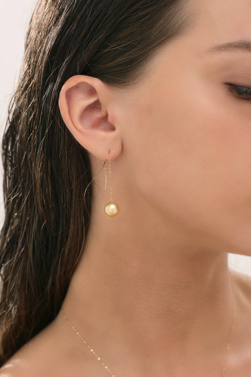 South Sea Golden Pearl Drop Ear Threaders - House Of Pearls